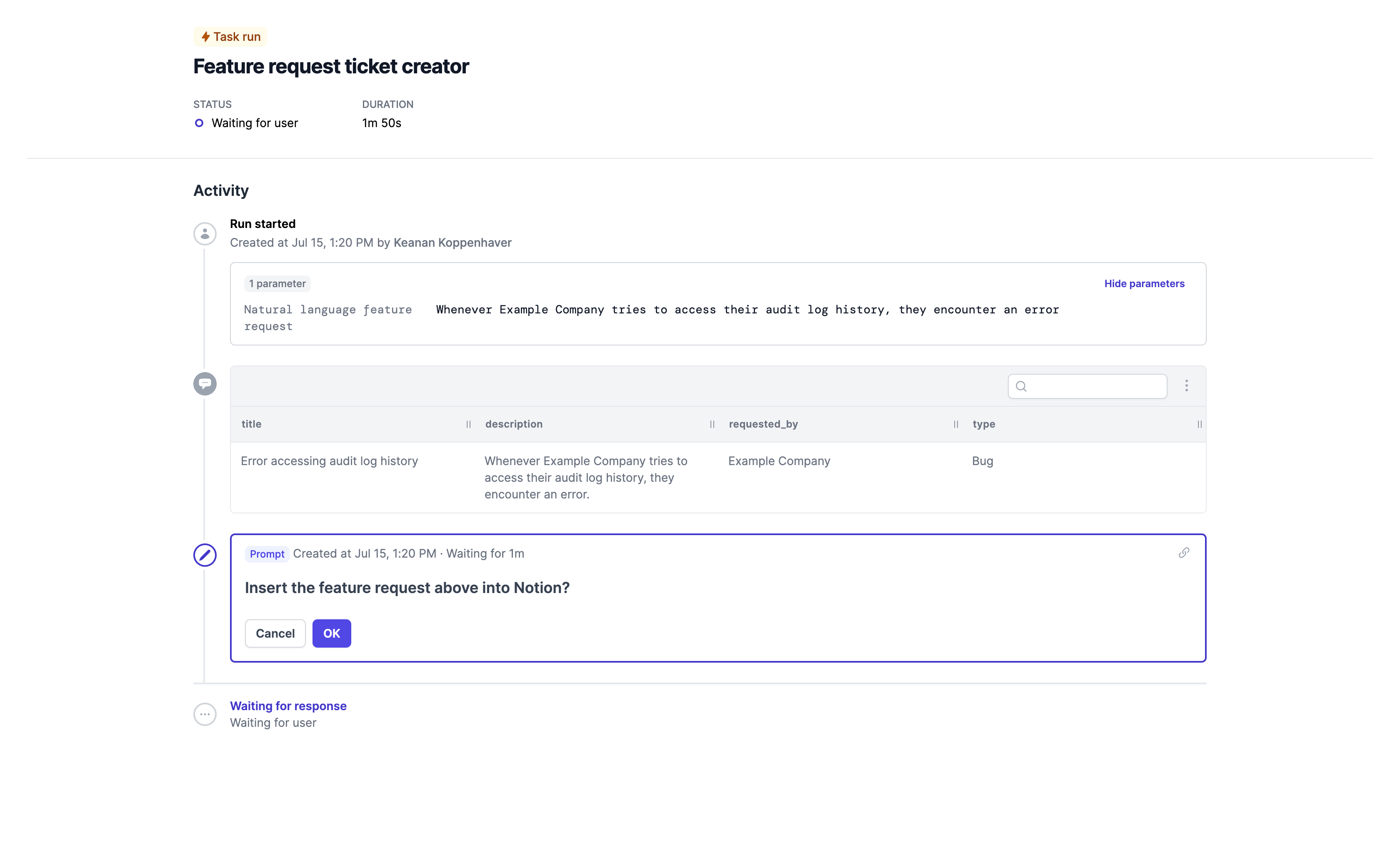 Template for Feature request ticket creator