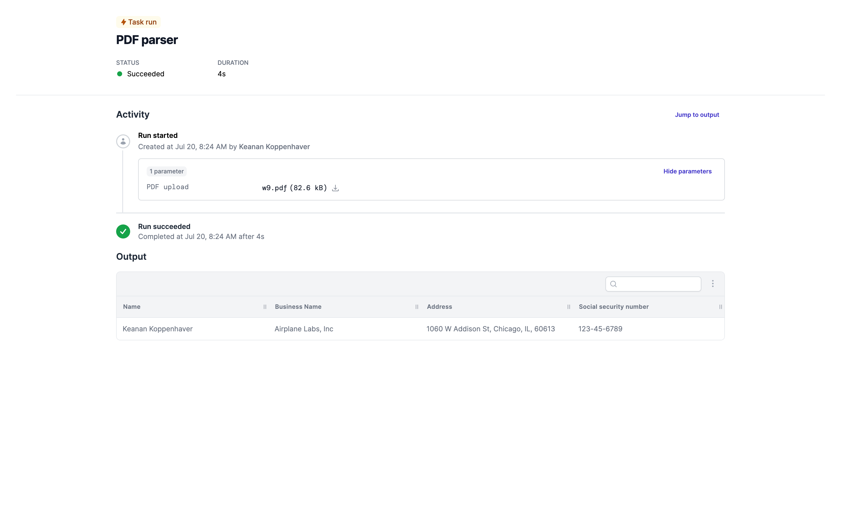 Template for PDF parser