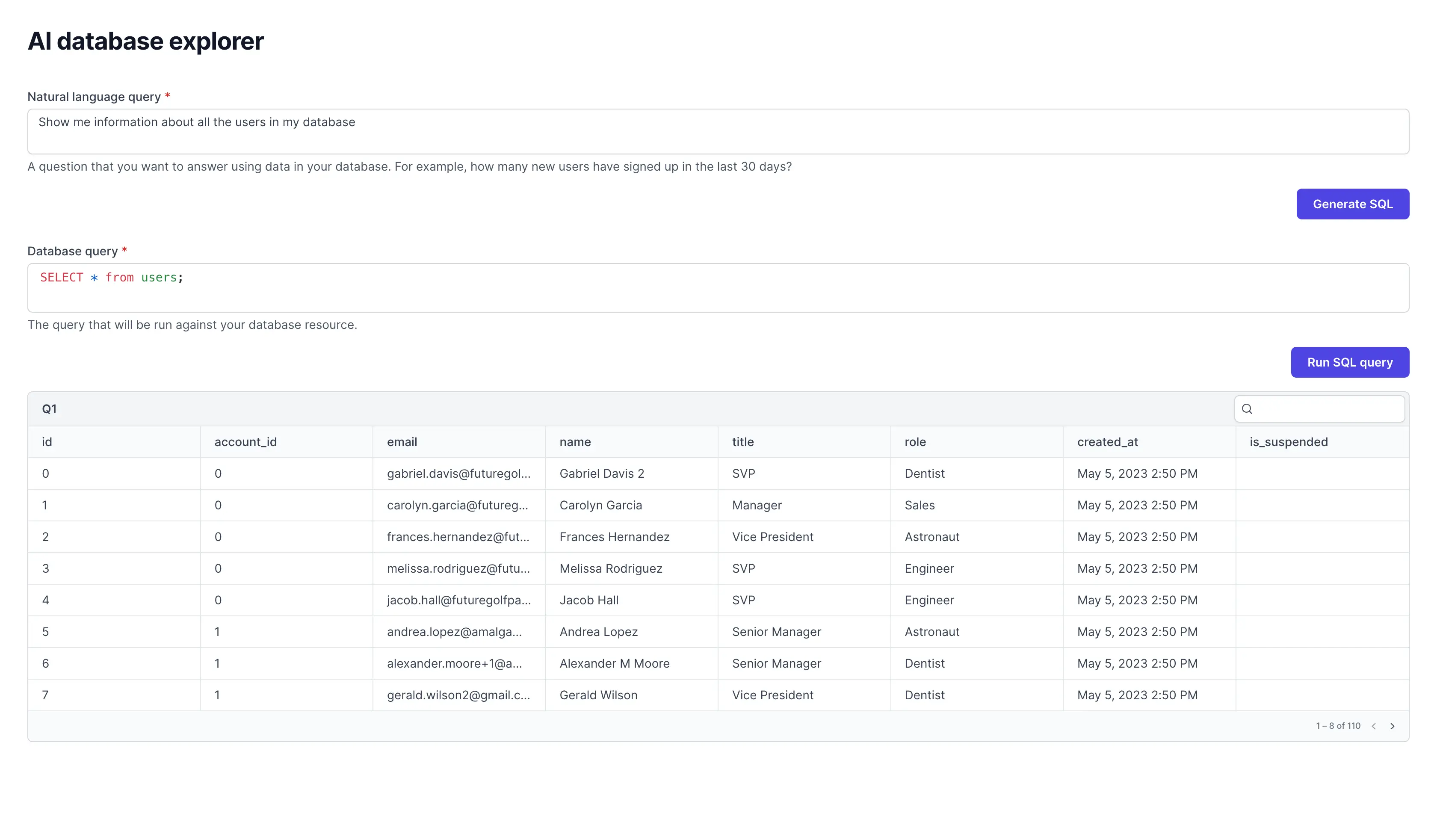 AI database explorer