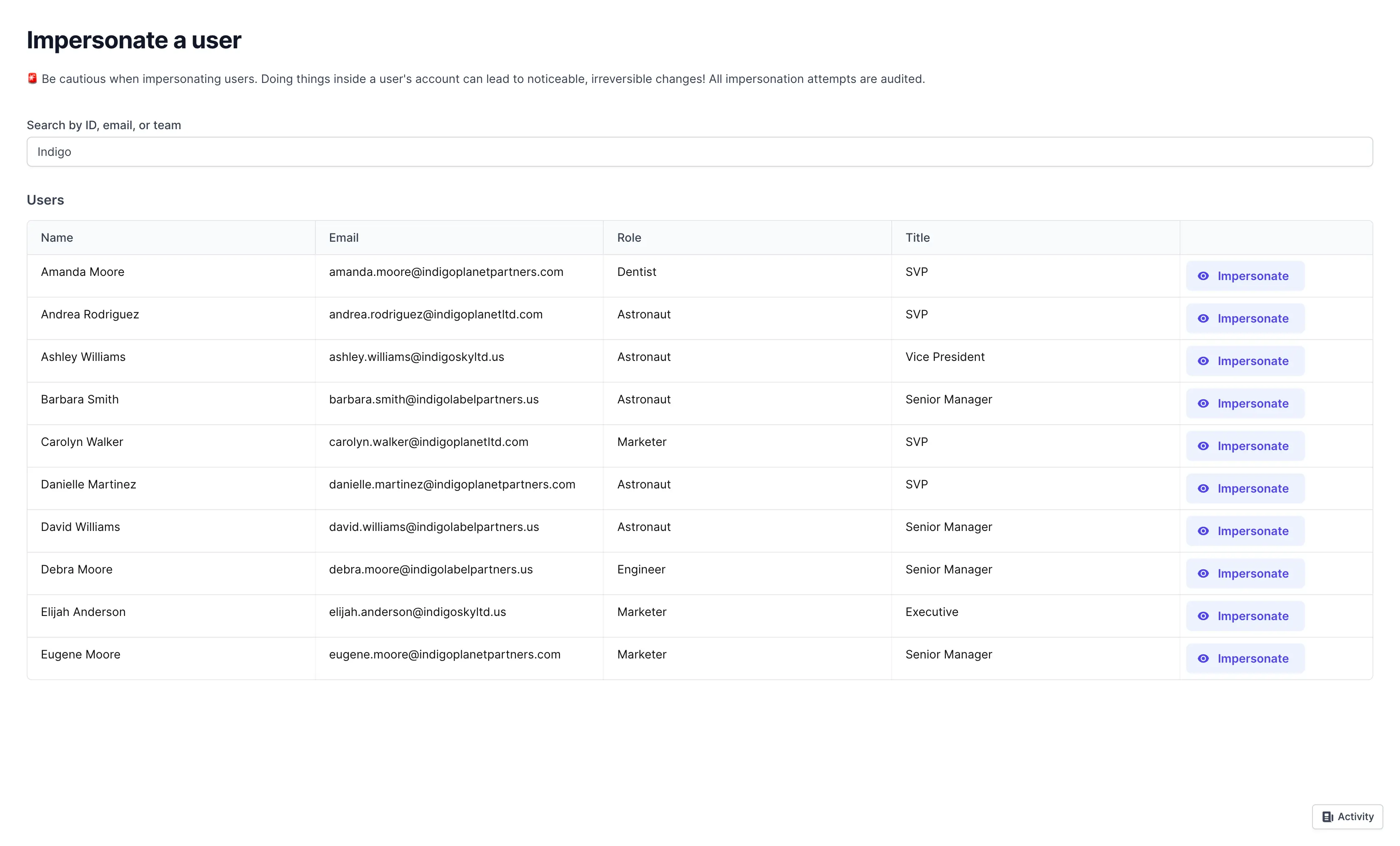 User impersonation tool